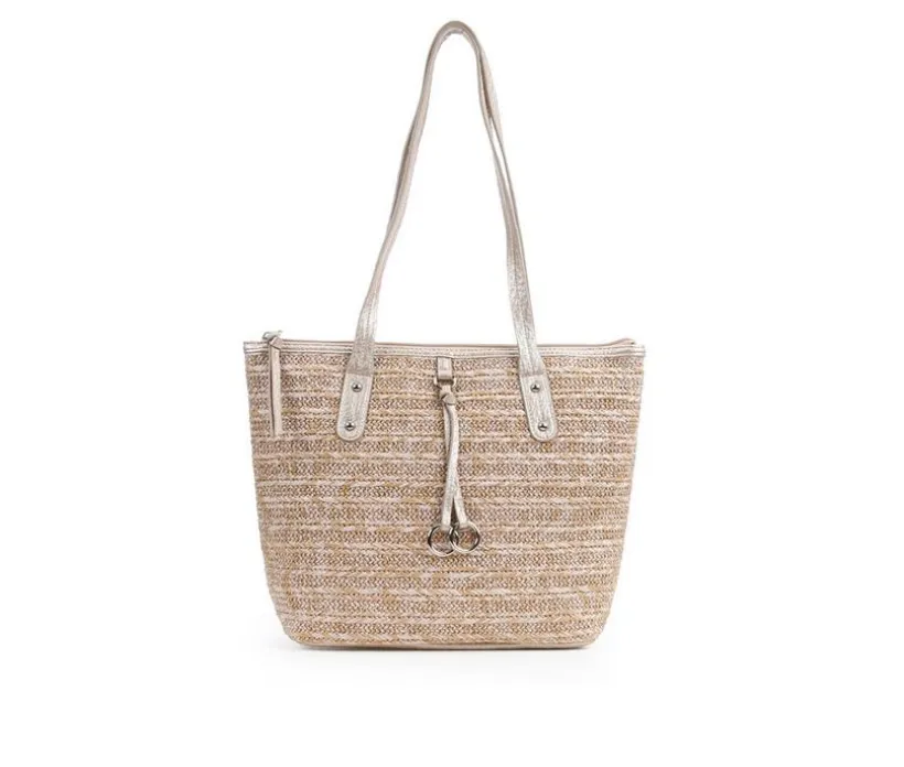 Bueno Of California Straw Top Zip Tote Handbag