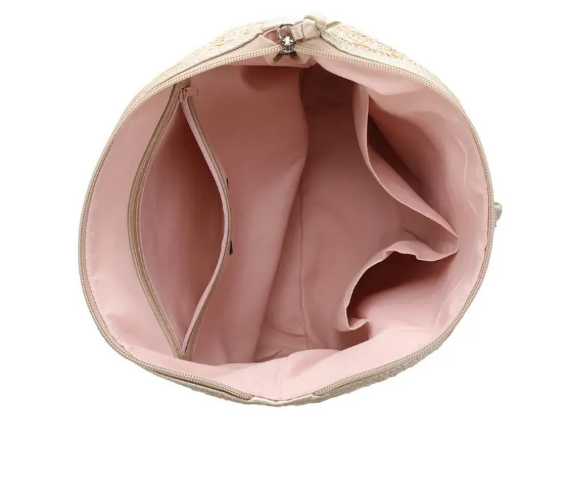 Bueno Of California Straw Top Zip Tote Handbag