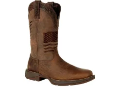 Men's Durango Rebel Brown Distressed Flag Embroidery Western Boots